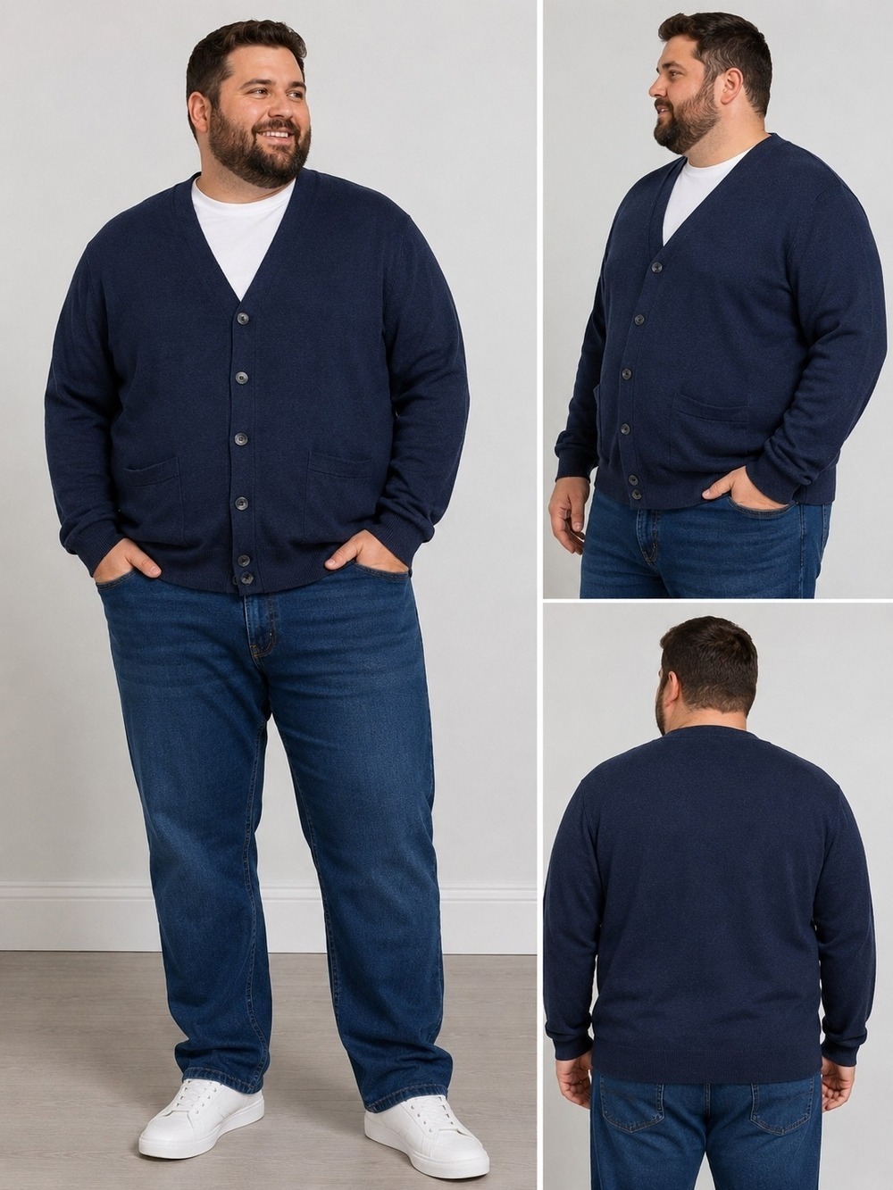 Merona Men's XXL Navy Blue 100% Cotton Button Front Cardigan Sweater Classic Lig